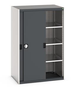 Bott cubio cupboard with lockable sliding doors 1600mm high x 1050mm wide x 650mm deep and supplied with 3 x 100kg capacity shelves.   Ideal for areas with limited space where standard outward opening doors would not be suitable. ... Bott Cubio Sliding Door Cupboards restricted space tool cupboard